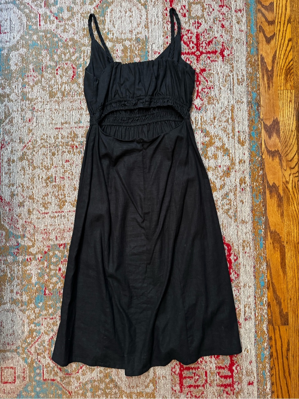 Linen blend black midi dress with back cutout size M - Picture 2 of 8